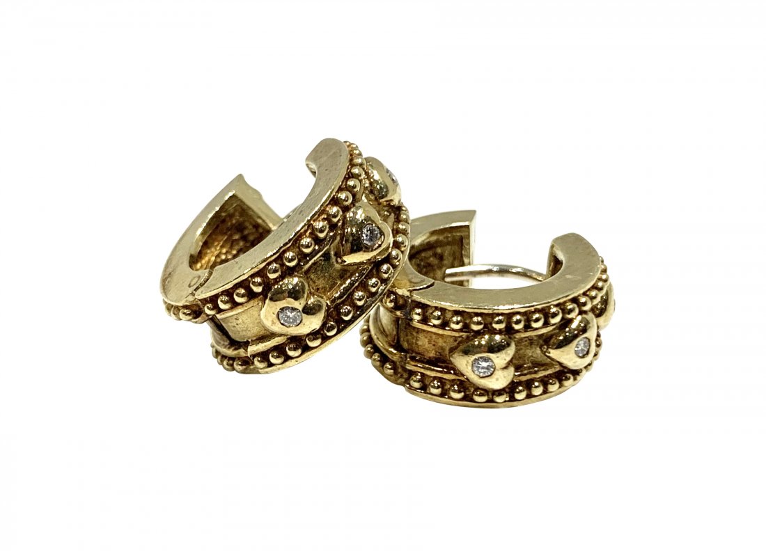 Estate 14K Gold & Diamond Heart Huggie Earrings (1 of 4)