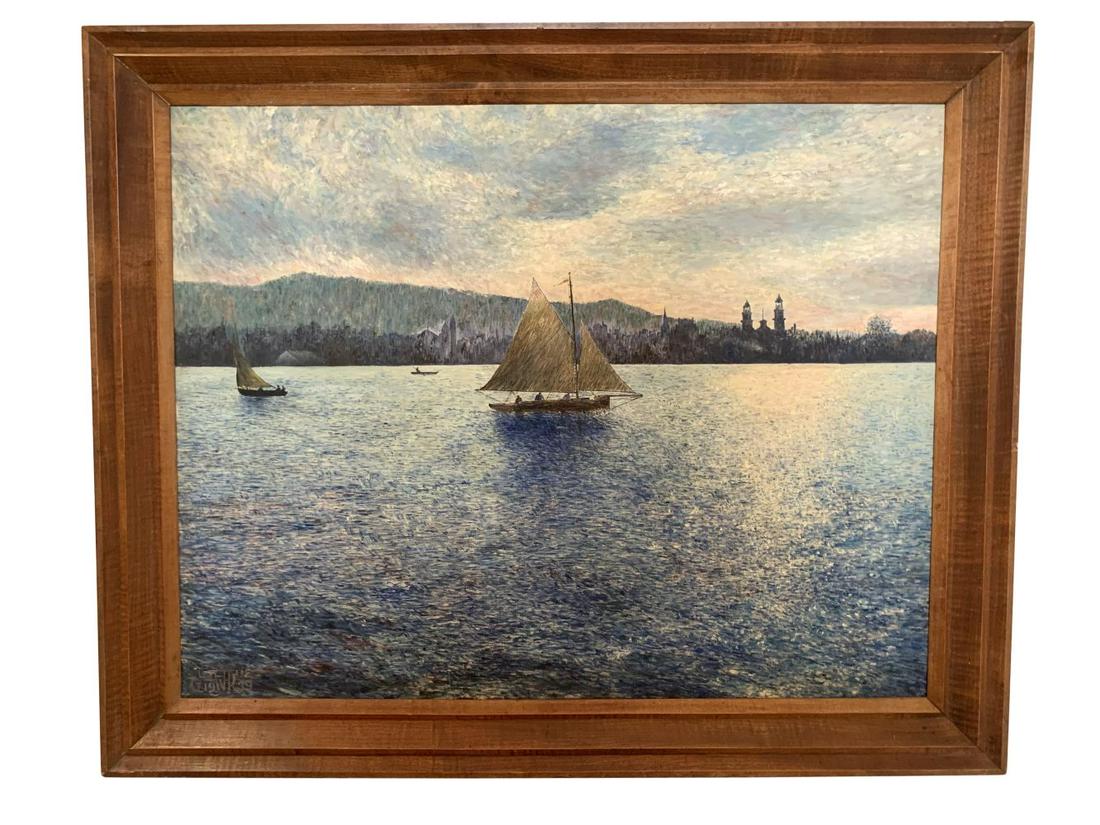 Mystery Artist 1939 Seascape Oil Painting on Board (1 of 8)