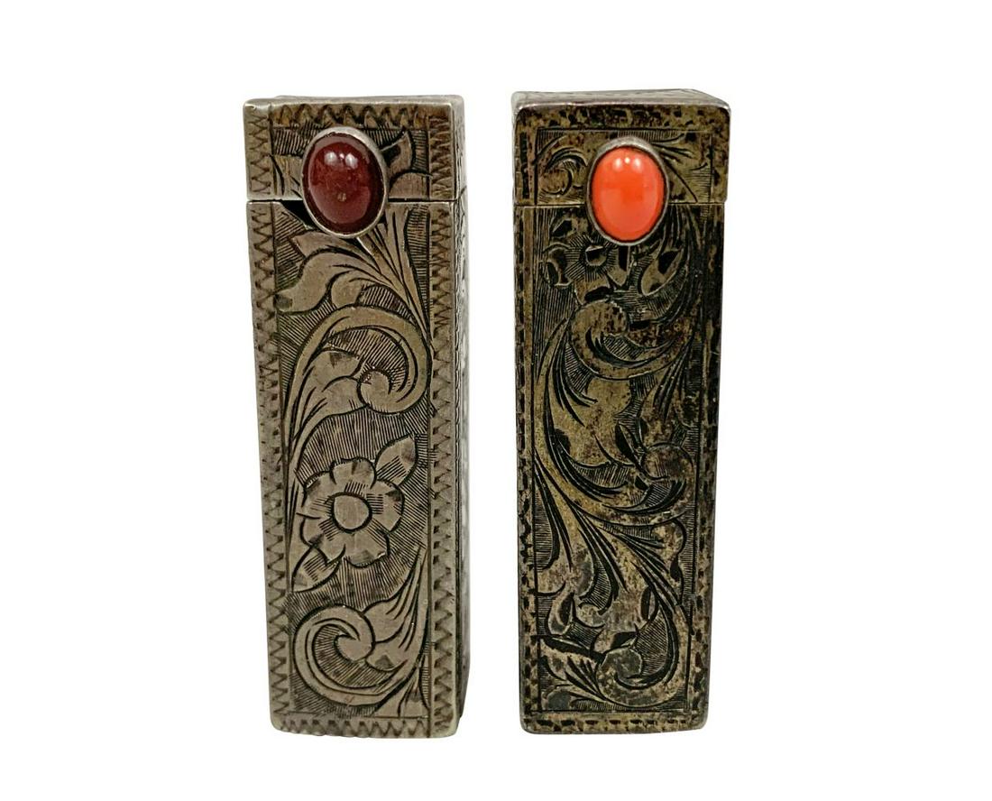 Antique Italian 800 Silver Lipstick Compacts (1 of 9)