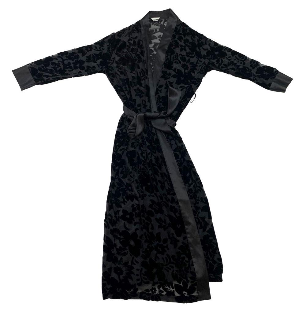 Saks Fifth Avenue Black Floral Silk Robe w/Tags (1 of 4)
