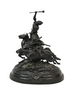 Evgeni Lanceray Bronze Grouping Sculpture: After Evgeni Alexandrovich Eugene Lanceray (Russian Federation: 1875 - 1946) "The Triumph of The Cossacks" cast bronze sculpture. Signed with Cyrillic inscription to base. Measures approx. 17-1/2" L