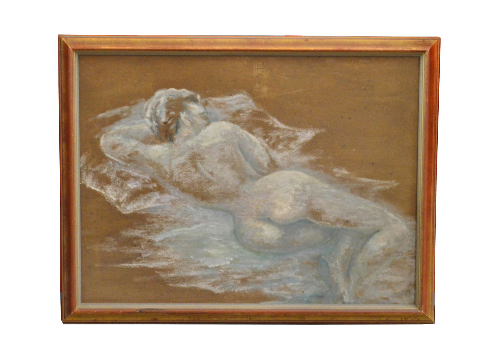 Arthur Carles Jr Nude Study Mixed Media Drawing: Arthur Beecher Carles Jr. (Pennsylvania: 1882 - 1952) mixed media drawing of a recumbent nude figure on paper/carte. Signed to lower right. Measures: 23" W x 17" H. Frame measures: 25-7/8" W x 19-7/8"