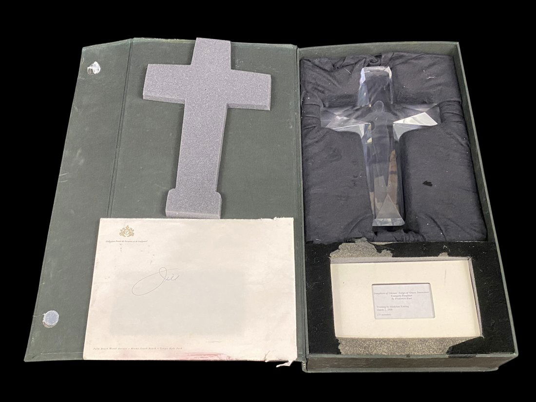 Frederick Hart "The Cross of the Millennium" w/Box: Frederick Elliott Hart (American: 1943 - 1999) acrylic resin sculpture titled "The Cross of the Millennium". Created in honor of the 2,000th year anniversary of Christ's birth. Deluxe Edition of 2000.