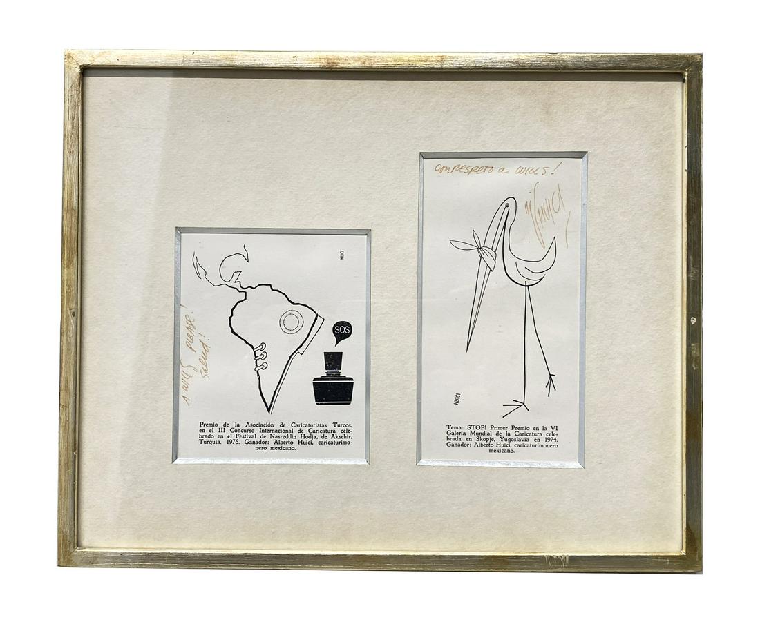 Alberto Huici Mexican Cartoon Awards on Paper: Alberto Huici de la Torre (Mexico: 1929 - 1981) dedicated prized cartoons of the Association of Turkish Cartoonists, in the III International Cartoon Contest held at the Nasreddin Hodja Festival, in A