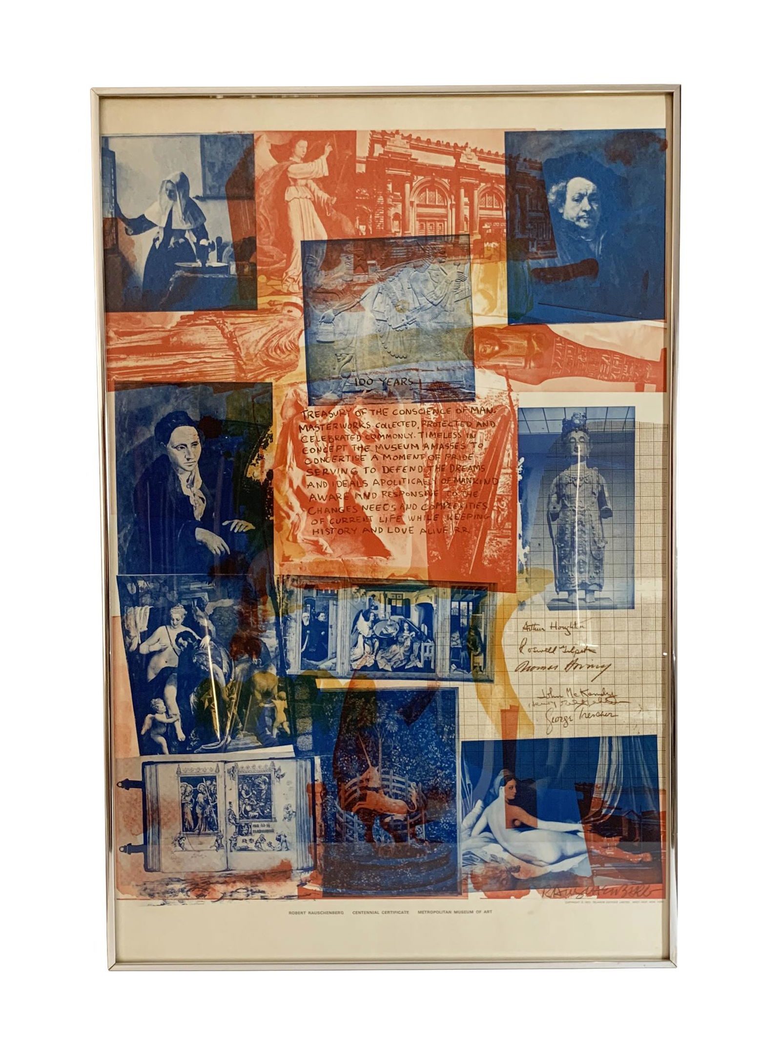 Robert Rauschenberg Signed Centennial Certificate: Robert Rauschenberg (American: 1925 - 2008) Measures: 38" x 25". From a Ft. Lauderdale estate. Local Pick Up or Third Party Shipping Required.