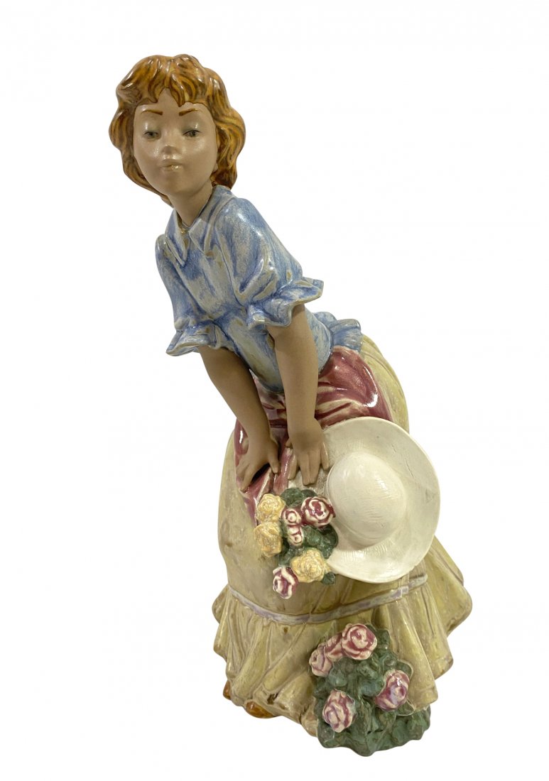 Lladro Flower Girl Porcelain Figure: Blue Lladro mark to base. Measures: 12-1/2" Tall. Local Pick Up or Third Party Shipping Required.