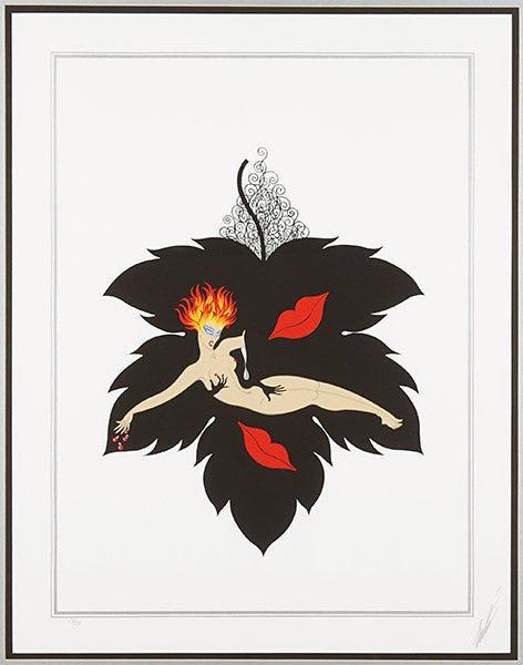 Erte "Lust" Serigraph In Colours: Romain De Tirtoff, Erte (Russian/French, 1892 - 1990) "Lust" serigraph on paper. From "The Seven Deadly Sins Suite". Published by Tristar, 1983. Hand signed in pencil to lower right. Limited Edition t