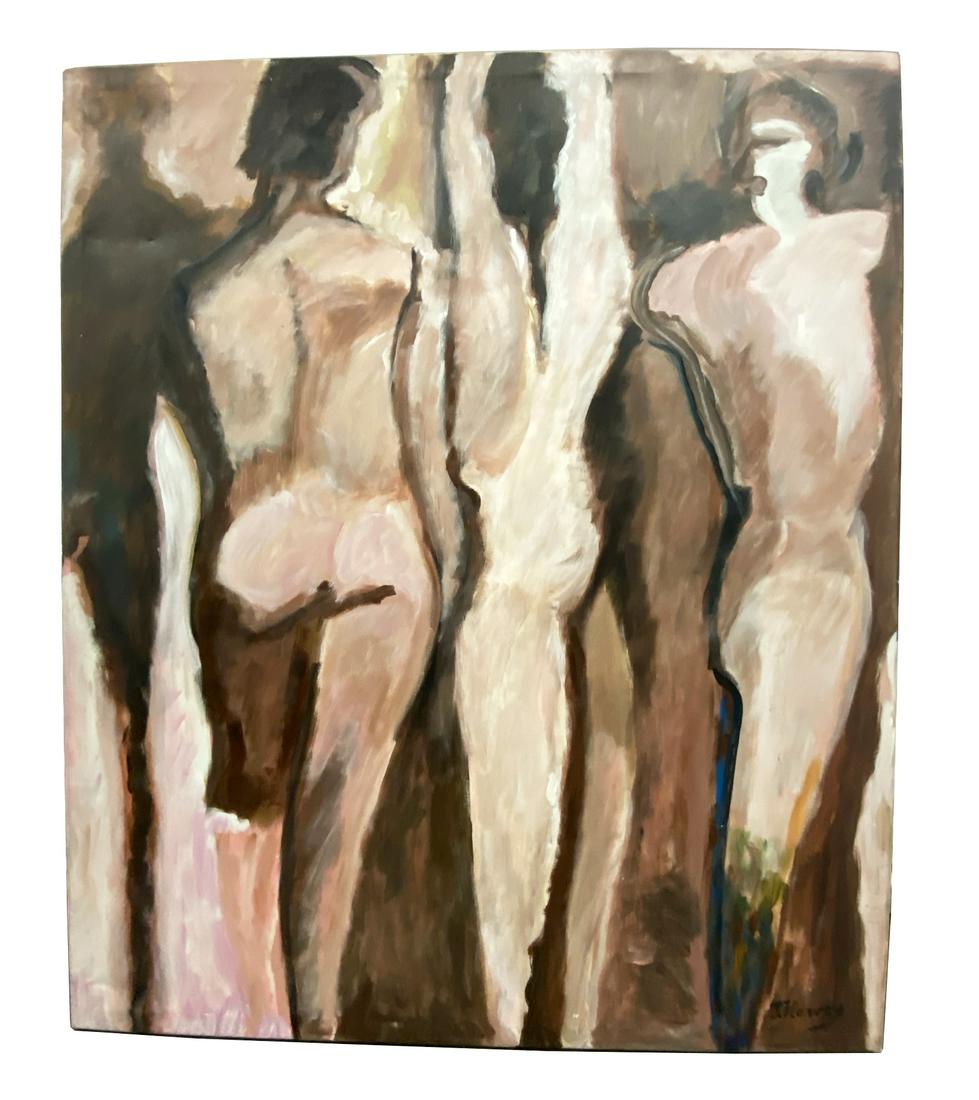 J. Harvey Nude Impressionist Oil Painting: J. Harvey (20th/21st Century) Impressionistic nude figural oil painting on canvas. Hand signed "J. Harvey" to lower right. Measures: 40-1/2" W x 48-3/4" H. From a Miami Beach estate. Local Pick Up or 
