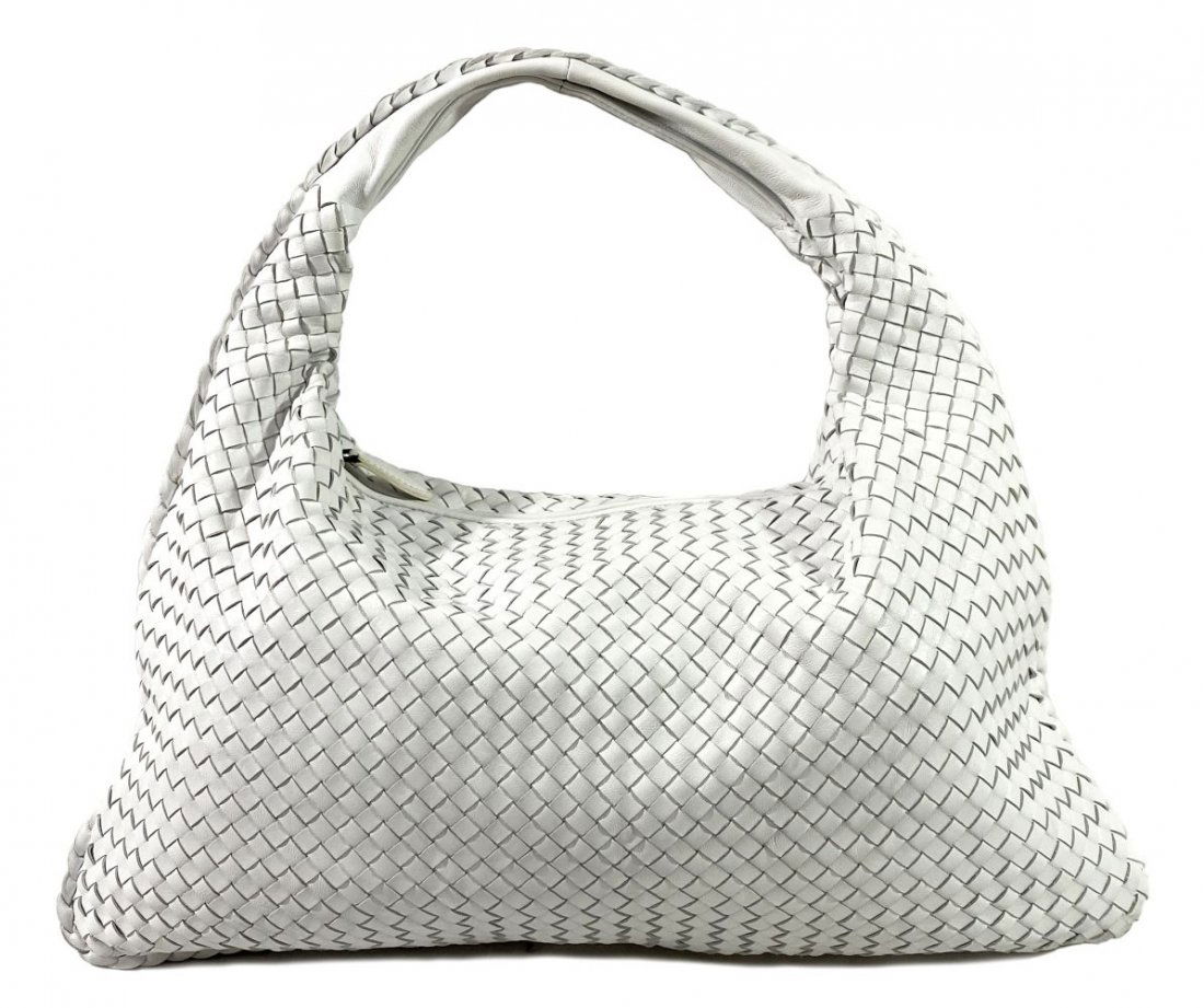 Bottega Veneta Shoulder Bag: Made in Italy. Measures: 21-1/4" W x 12-3/8" H + 7" Handle. From a Palm Beach estate. Local Pick Up or Third Party Shipping Required.