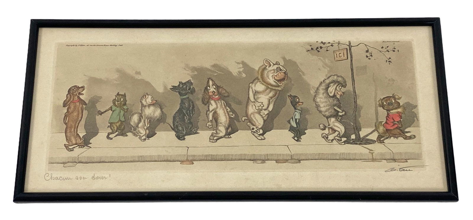 Antique French "Chacun Son Saur" Color Etching (1 of 8)