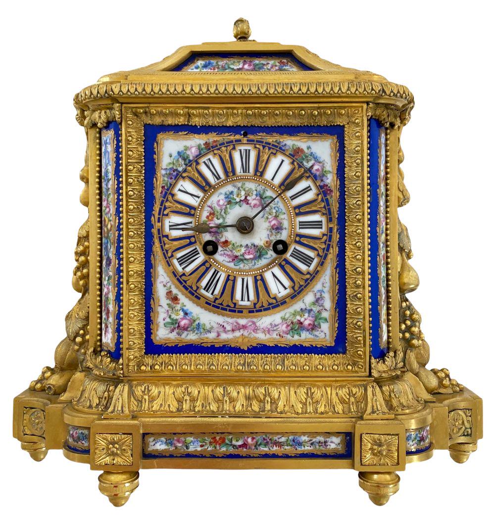 Antique 19th C. Sevres Bronze Porcelain Mantel Clock (1 of 13)