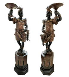 Pair of Antique 19th C. Italian Warrior Torcheres