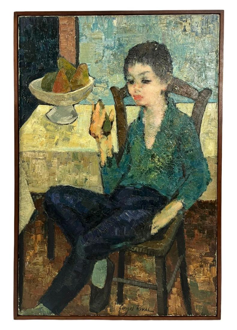 Georges Rival "Seated Boy With Pear" Oil Painting (1 of 9)