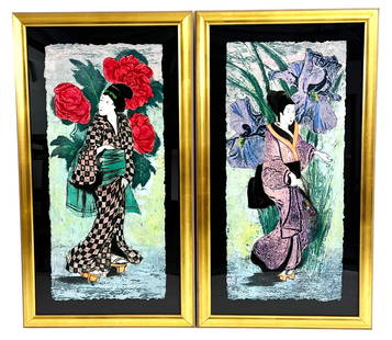 (2) Mikulas Kravjansky Etching & Aquatints: Mikulas Kravjansky (Czech, B. 1928) Two (2) collograph etching and aquatints on layered paper from the series "Flowers of The Orient". Each hand signed and numbered in pencil to lower right. Edition: