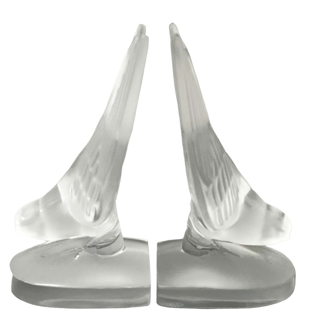 Lalique Sparrow French Crystal Bookends (1 of 5)