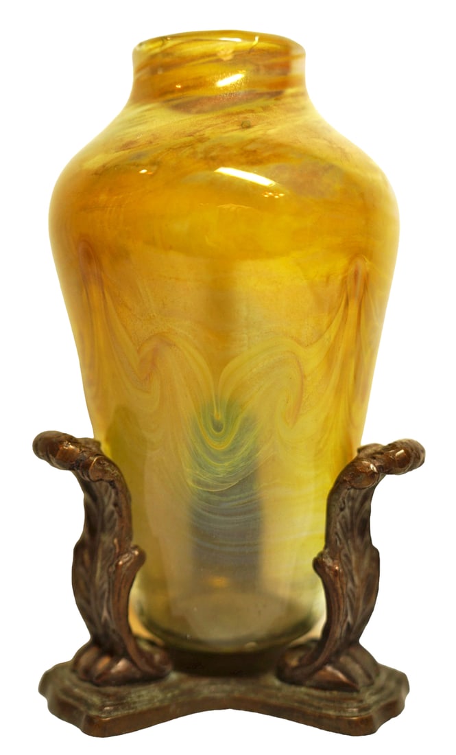 Antique Tiffany Studios Favrille Glass Bronze Vase (1 of 7)