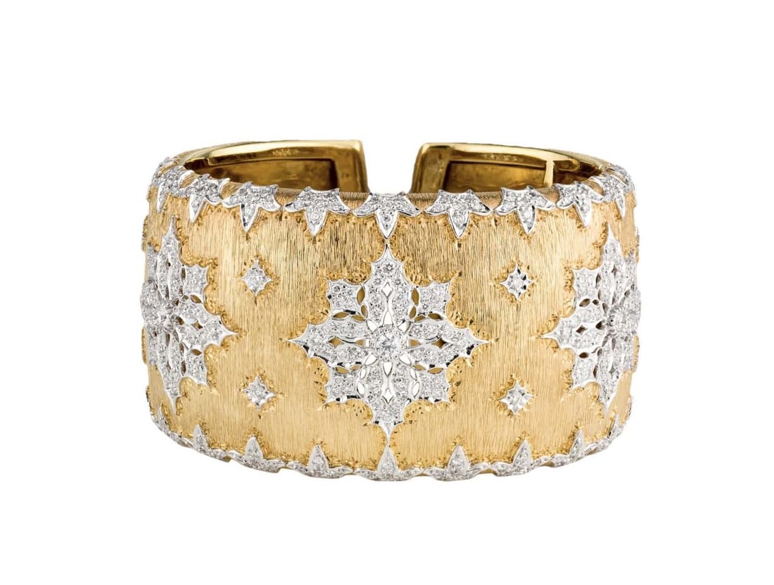 18K 4.5ctw Diamond Florentine Floral Cuff Bracelet (1 of 2)