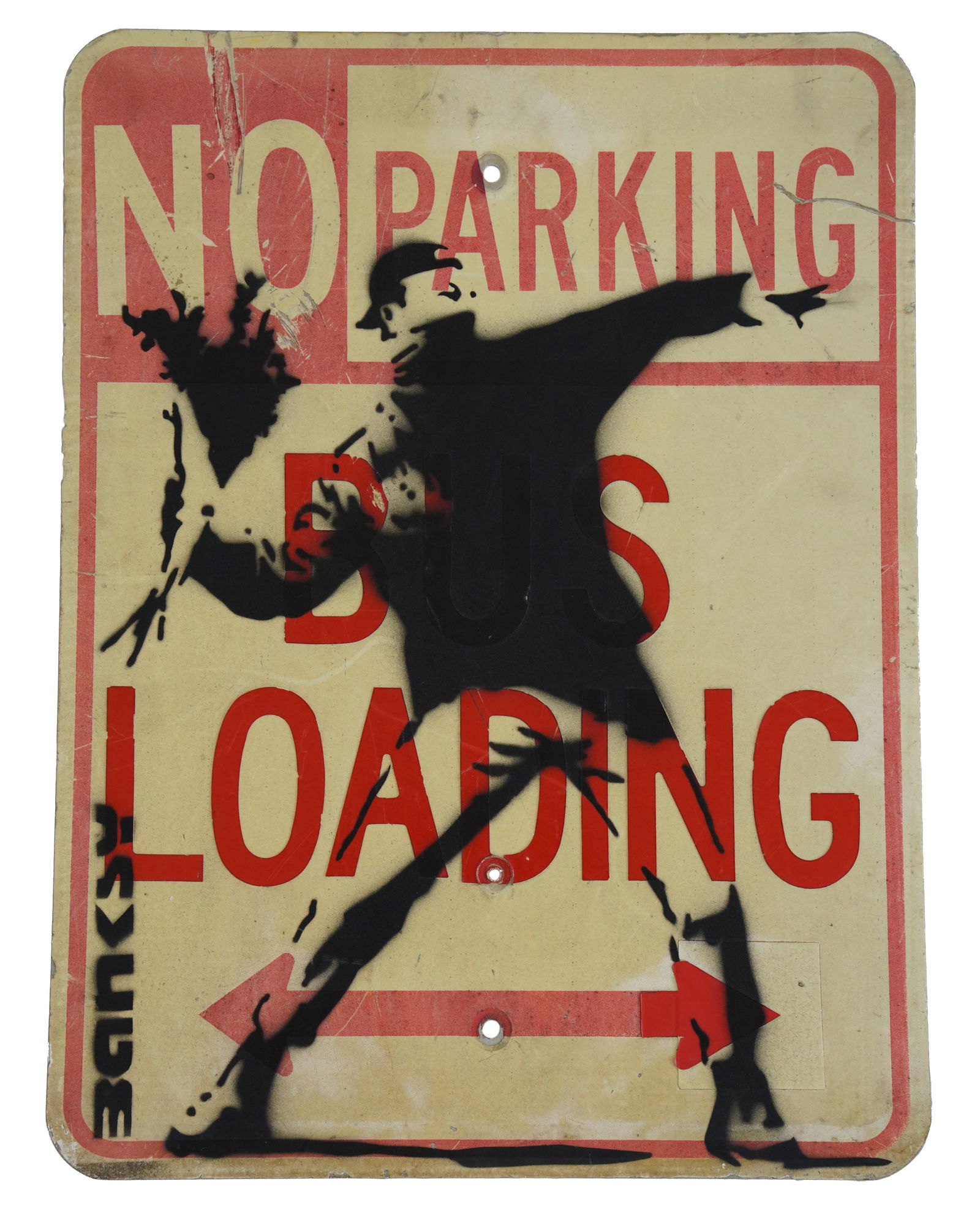 After Banksy "flower Thrower" Graffiti Street Sign Auction