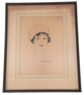 McClelland Barclay Portrait Drawing on Paper: McClelland Barclay (American: 1891 - 1943) graphite/pencil portrait drawing on paper of a young woman. Hand signed to lower right. View: 10” W x 13-1/2” H. Frame: 16-3/4” W x 20-3/4&