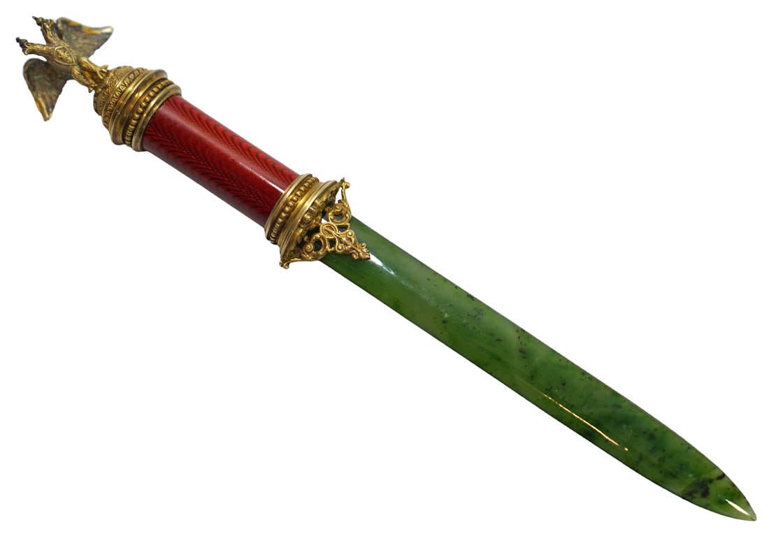 Faberge Style Silver Guilloche Jade Letter Opener (1 of 8)