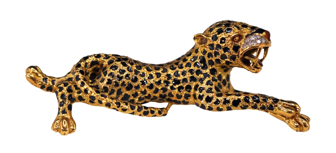 14k Yellow Gold & Diamond Enameled Cheetah Pin (1 of 4)