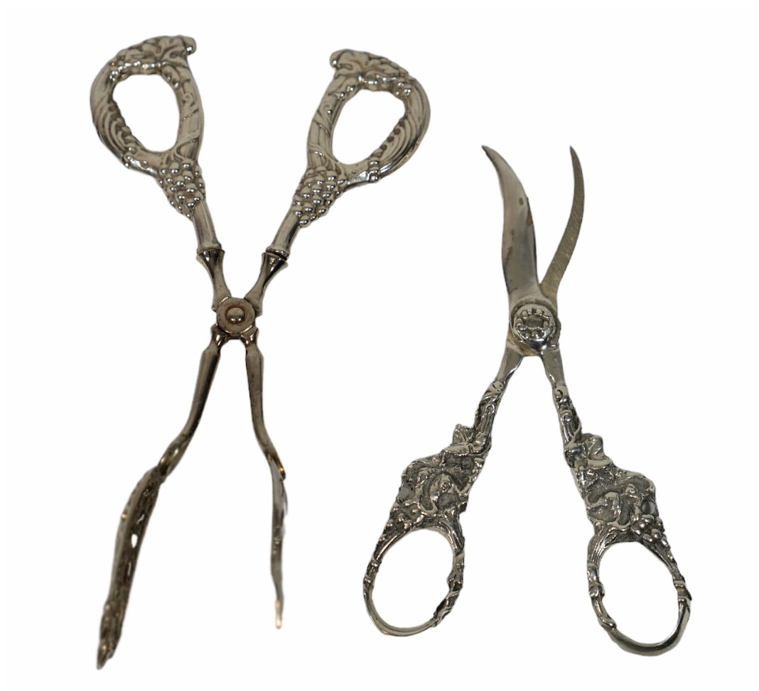 Antique Sterling Grape Motif Shears & Tongs (1 of 1)