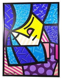 Romero Britto "Purple" Acrylic Painting on Canvas