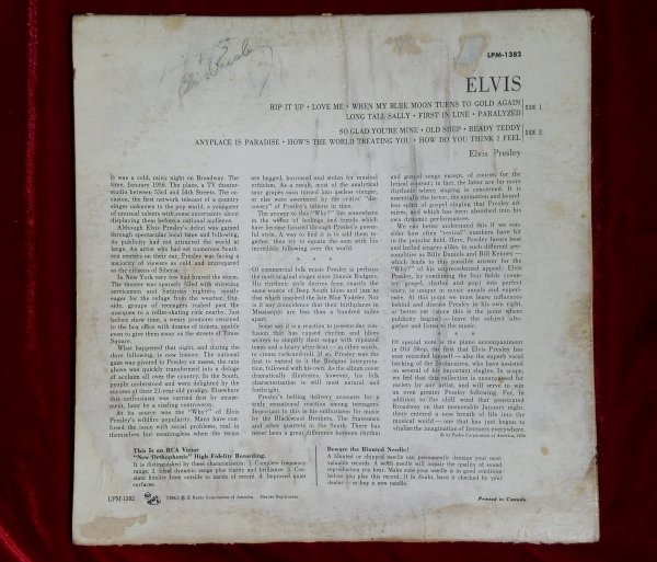 Elvis signed 'Elvis' album cover