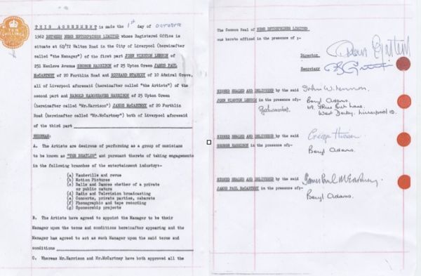The Beatles/Epstein First Signed Contract