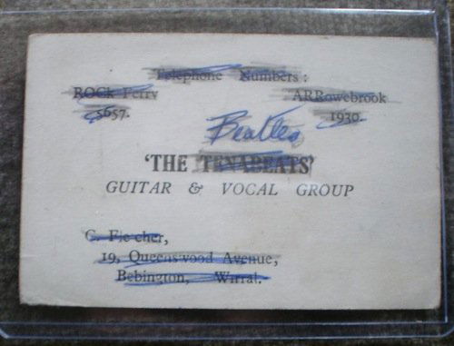 John Lennon, Original Signed Business Card: John Lennon, Original business card signed on the back by John Lennon in mid 1962. The card originated from a a support band the TeanBeats,and the information on the card has been crossed out and the