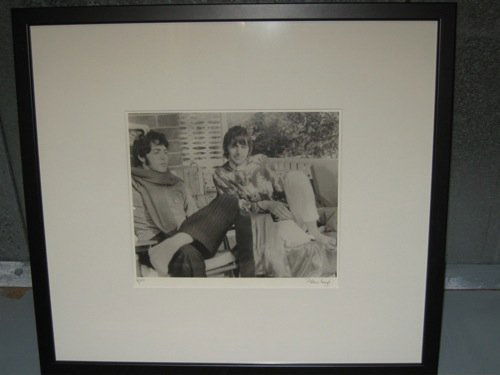 Beatles A candid Shot of Paul & Ringo: Beatles A candid Limited Edition b/w photographic print of Paul McCartney and Ringo Starr In India taken and signed by fellow devotee Patti Boyd Signed – Framed and glazed 18x20 4/150