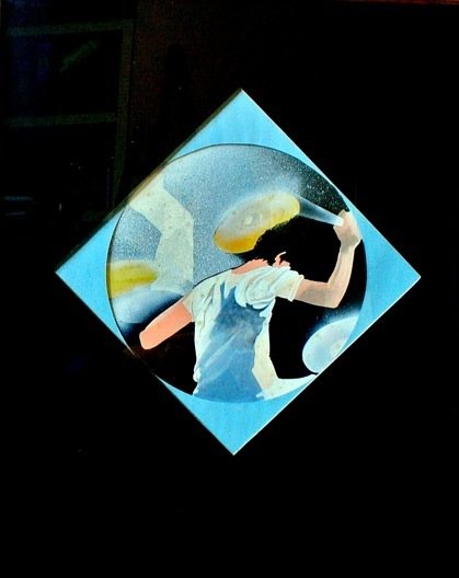 The WHO Keith Moon. by John Davis,Original: Keith Moon. by John Davis, an original painting commissioned by Roger Daltrey and Pete Townsend for the Book ' A Decade of The Who' A painting of Keith Moon displayed with mounting as a vignette of Ke