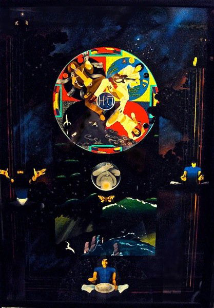 Pure and Easy by John Davis, an original painting: Pure and Easy by John Davis, an original painting commissioned by Roger Daltrey and Pete Townsend for the Book ' A Decade of The Who' A complex cosmic painting depicting The Who The focus of the paint