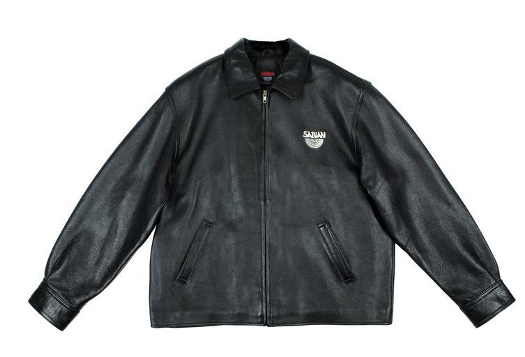 Sabian Cymbals Exlusive Leather Jacket MAJ LOT: Kindly donated by Sabian Cymbals Exclusive Black Leather Jacket Street-style jacket with zip front and slash pockets features small SABIAN logo on left chest NO RESERVE No Buyers commission all money 