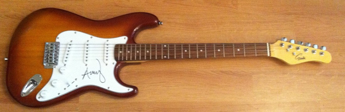 Amy Winehouse signed Guitar: This Amy Winehouse authentic signed guitar is a fully working electric guitar, which was autographed, in sharpie pen, in 2007 by Amy Winehouse. The item is accompanied by an individually numbered and 