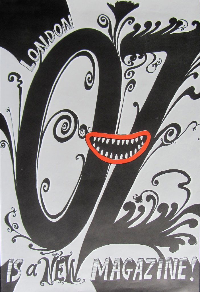 Oz Magazine promotional street poster: Oz Magazine promotional street poster promoting the release of the seminal underground publication, Oz magazine, Martin Sharp mint condition. D. 19.5 x 30”