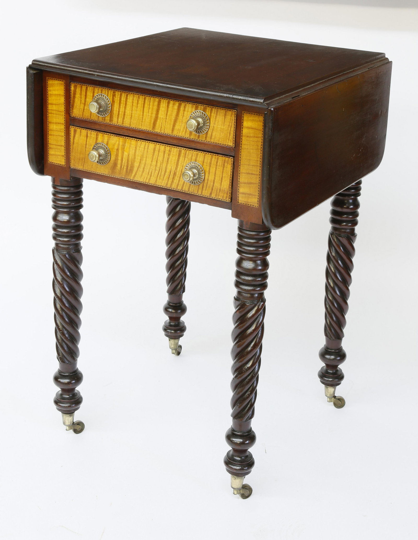 Mahogany & Tiger Maple Drop Two-Drawer Stand, c. 1825 (1 of 1)