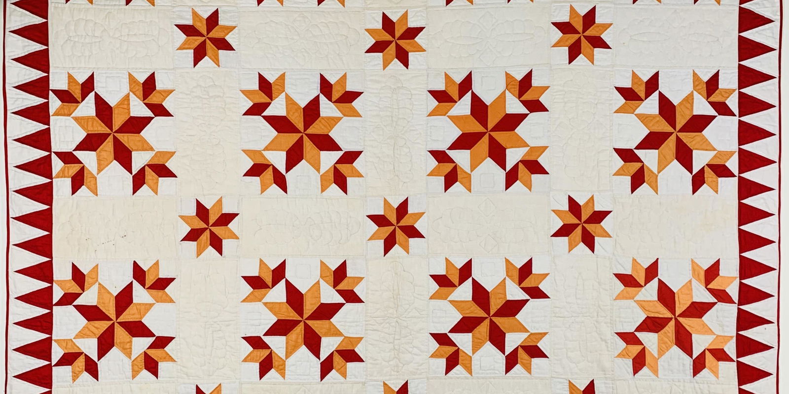 Vintage Star Patchwork Quilt in Red & Orange, c.1920s (1 of 2)