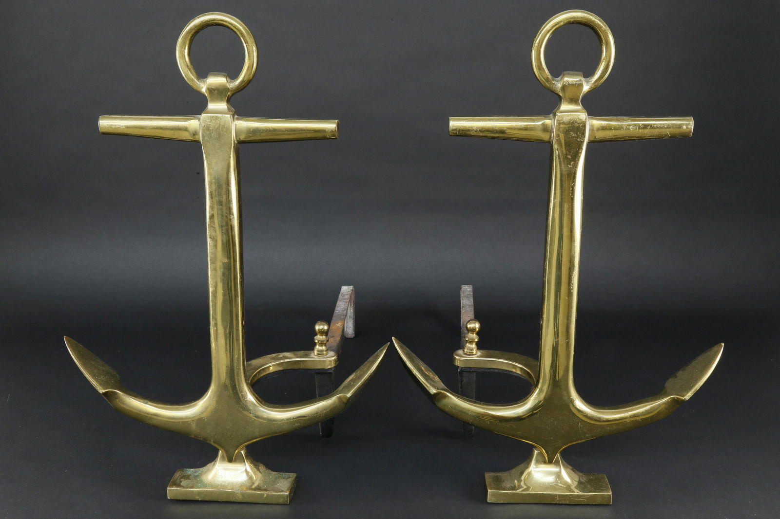 Pair of Vintage Puritan Brass Anchor Andirons (1 of 2)