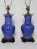2 Cobalt Crackle Glaze Lamps with Teak Bases