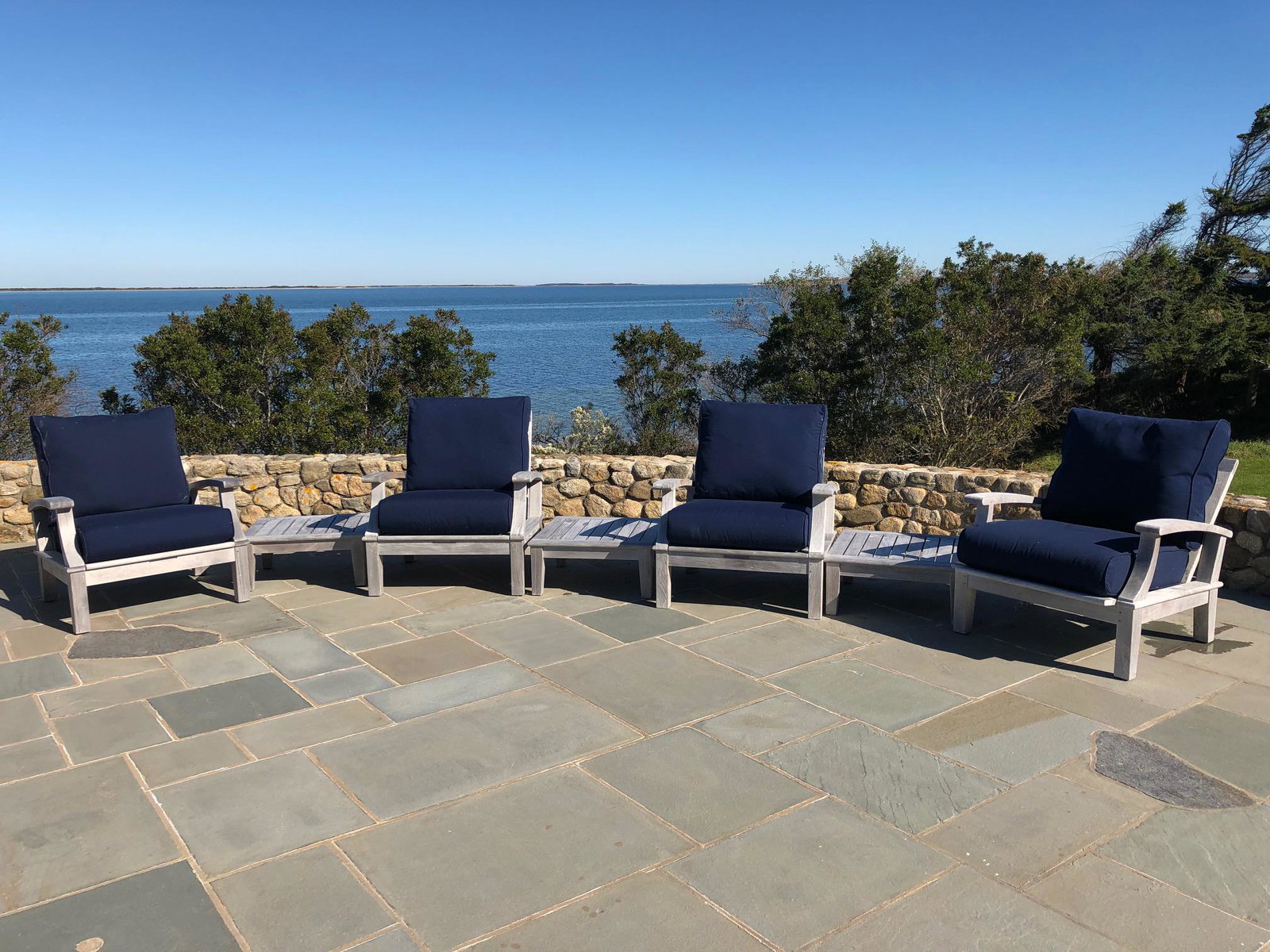 4 Gloster Teak Wood Armchairs and 3 Square Teak Tables (1 of 4)