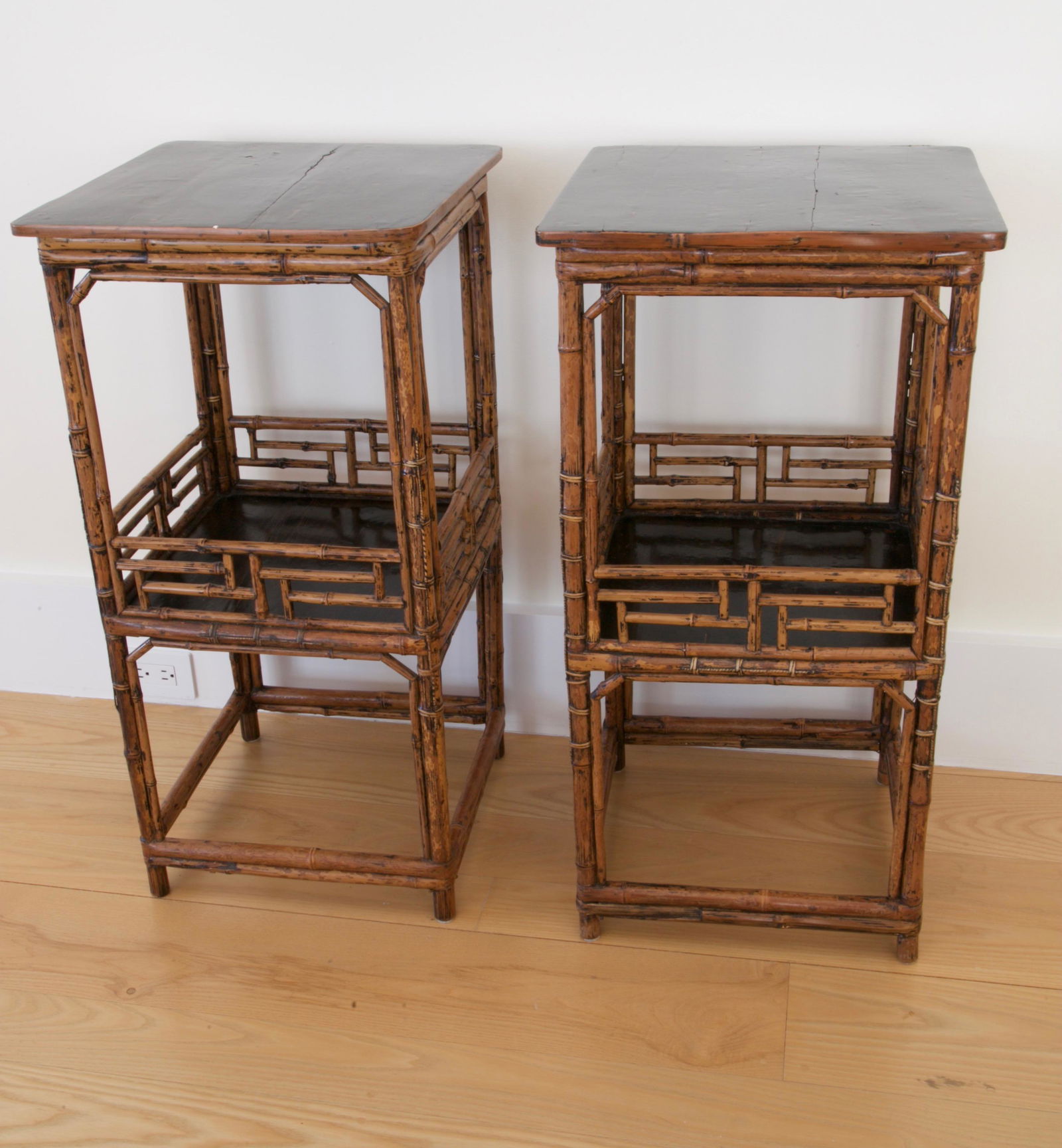 2 Chinese Two-Tier End Tables with Black Lacquer Tops (1 of 1)