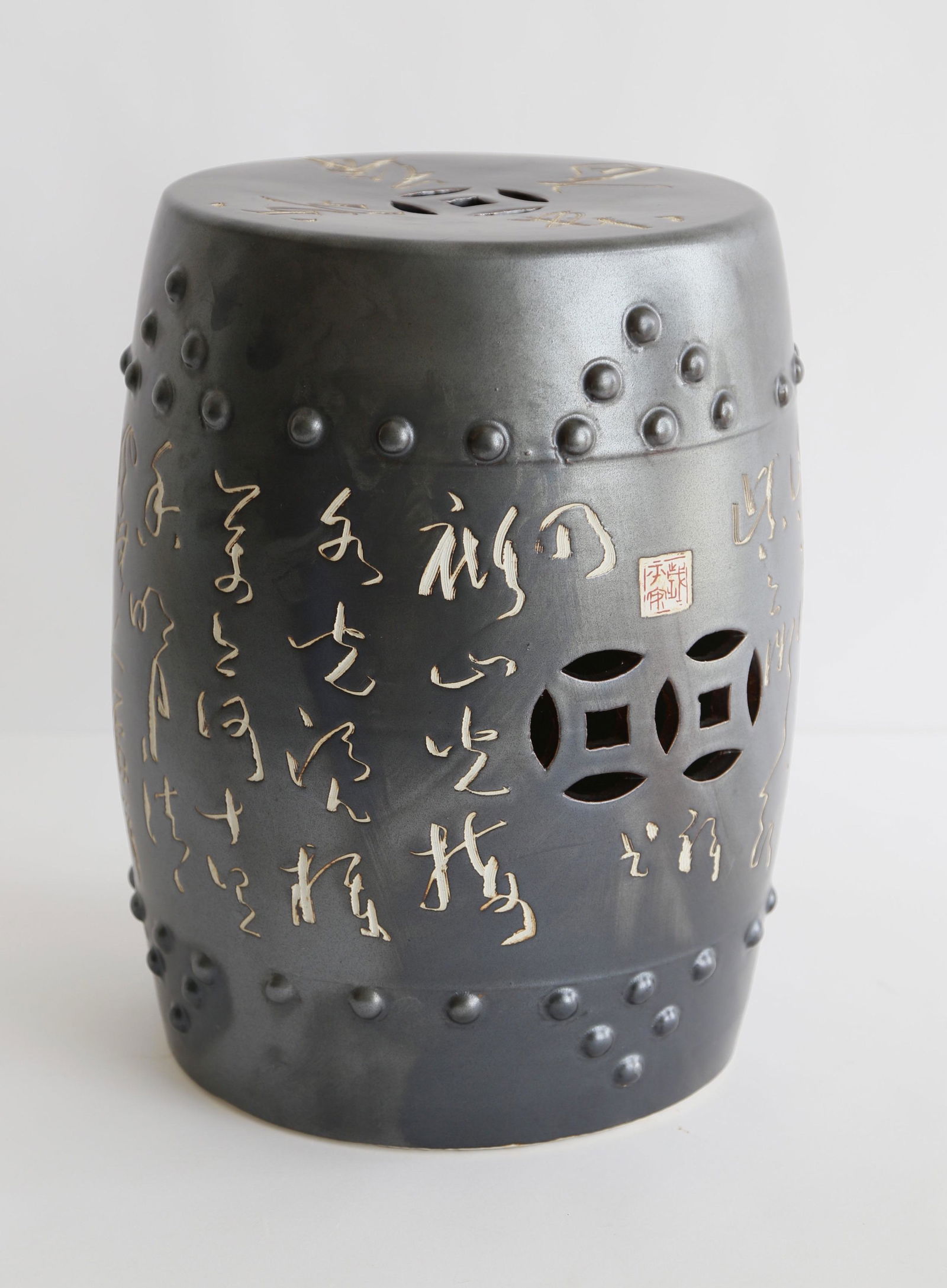 Chinese Calligraphy Brown Ceramic Garden Stool (1 of 1)