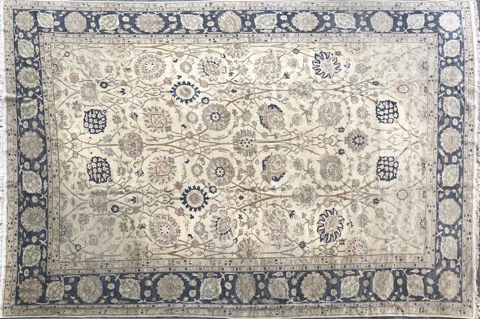 Hand Knotted Wool Blue and Creme Oriental Carpet (1 of 4)