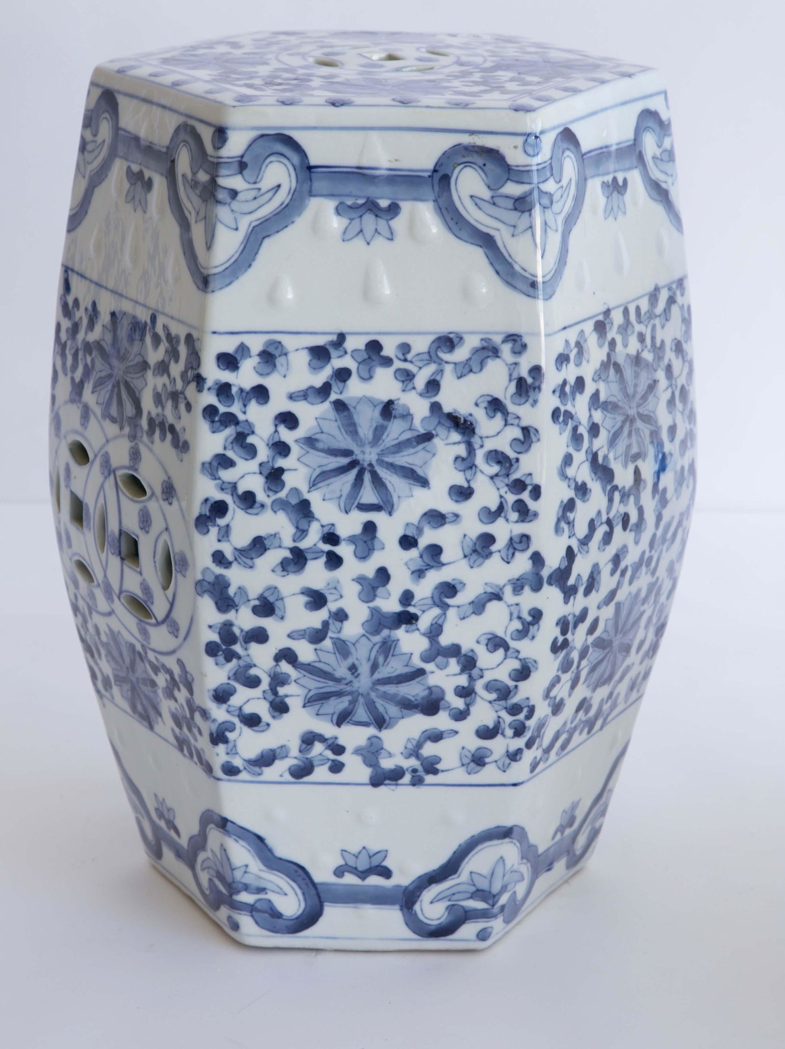 Blue and White Porcelain Hexagonal Garden Stool (1 of 1)