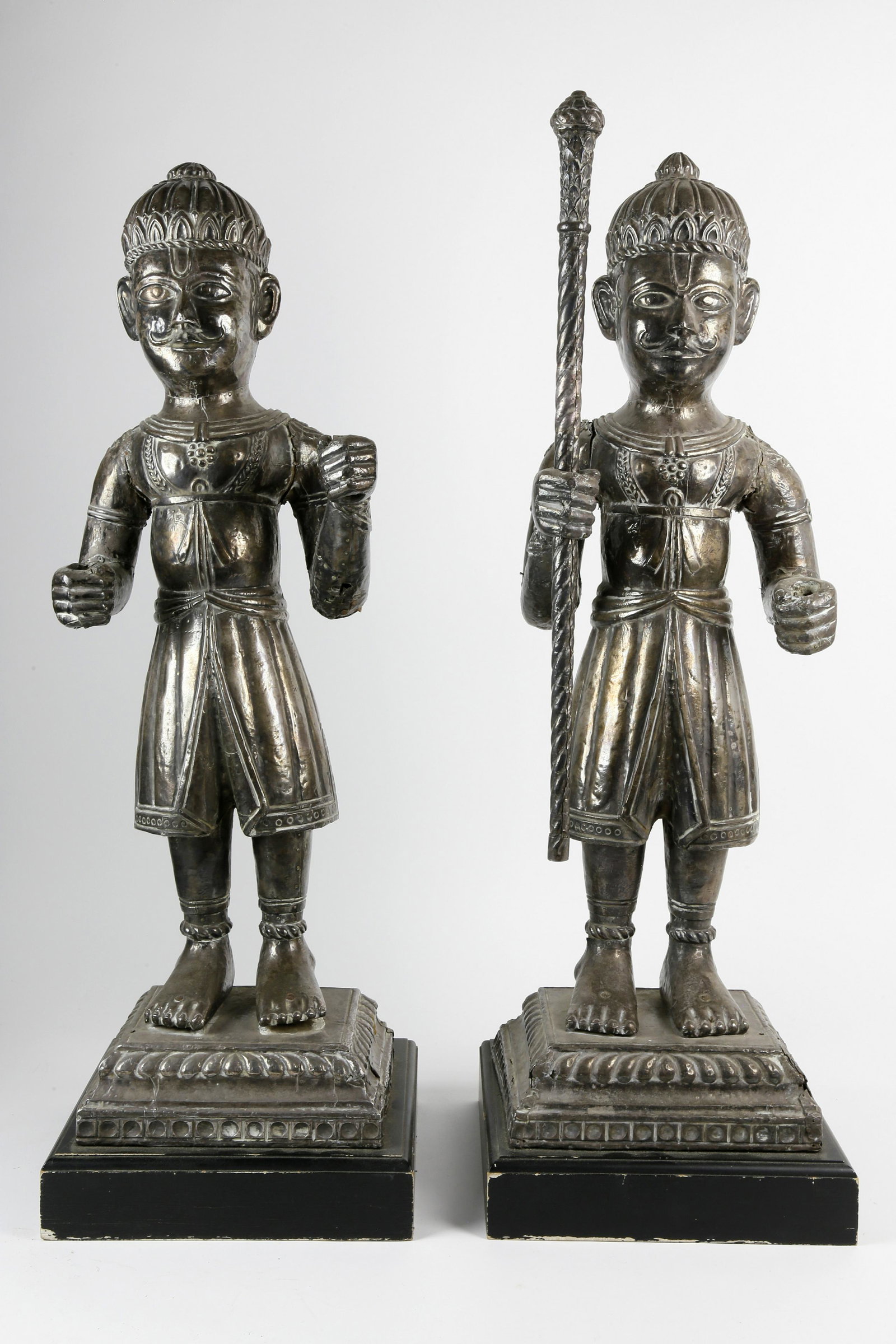2 Antique Tibetan Silver Plated Temple Guardian Figures (1 of 5)