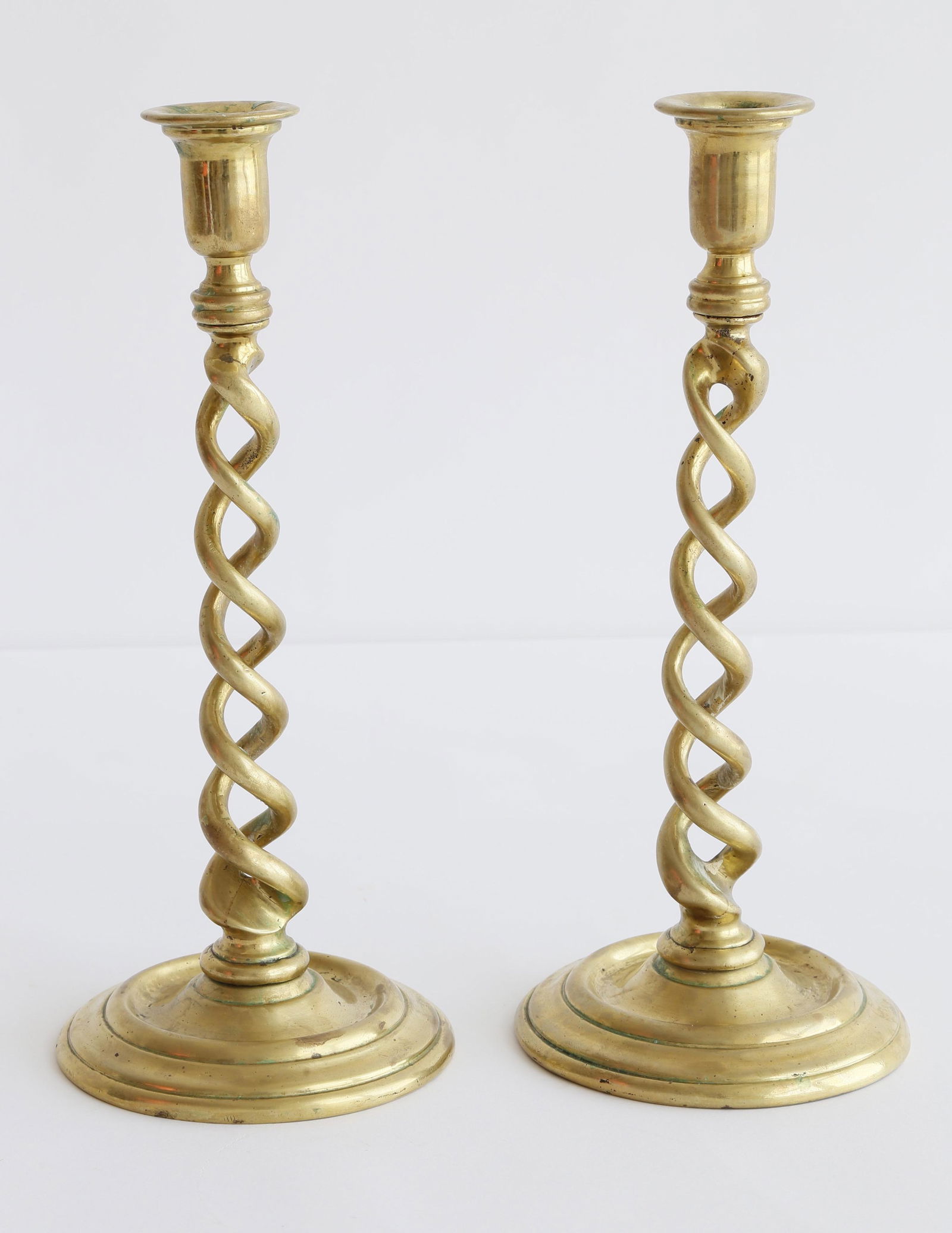 Pair of Brass Barley Twist Column Candlesticks, 19th c. (1 of 1)