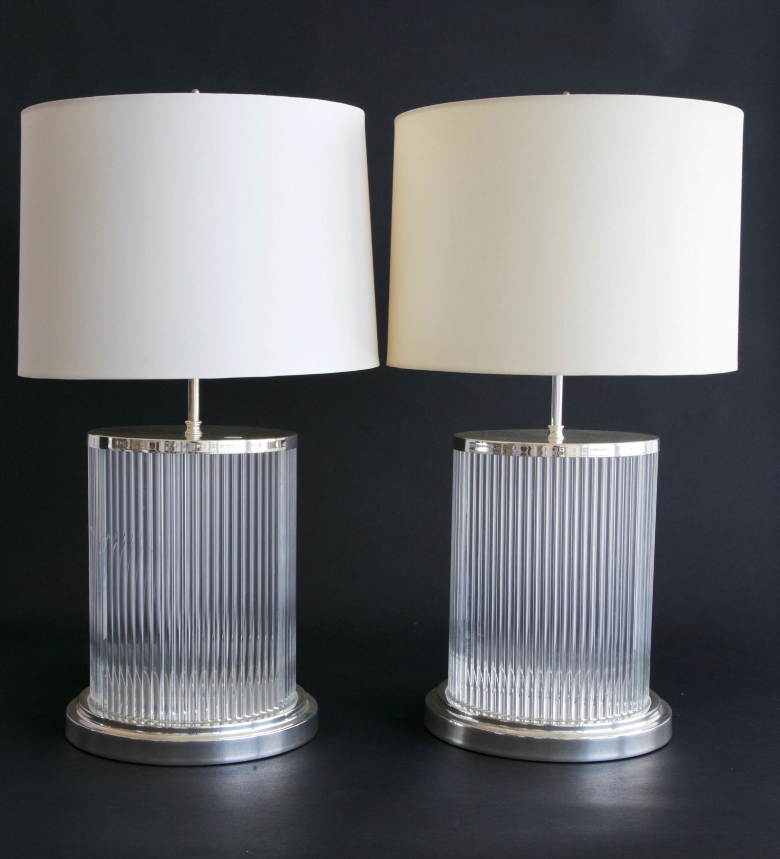 Pair of Modern Reeded Cylindrical Lamps (1 of 1)