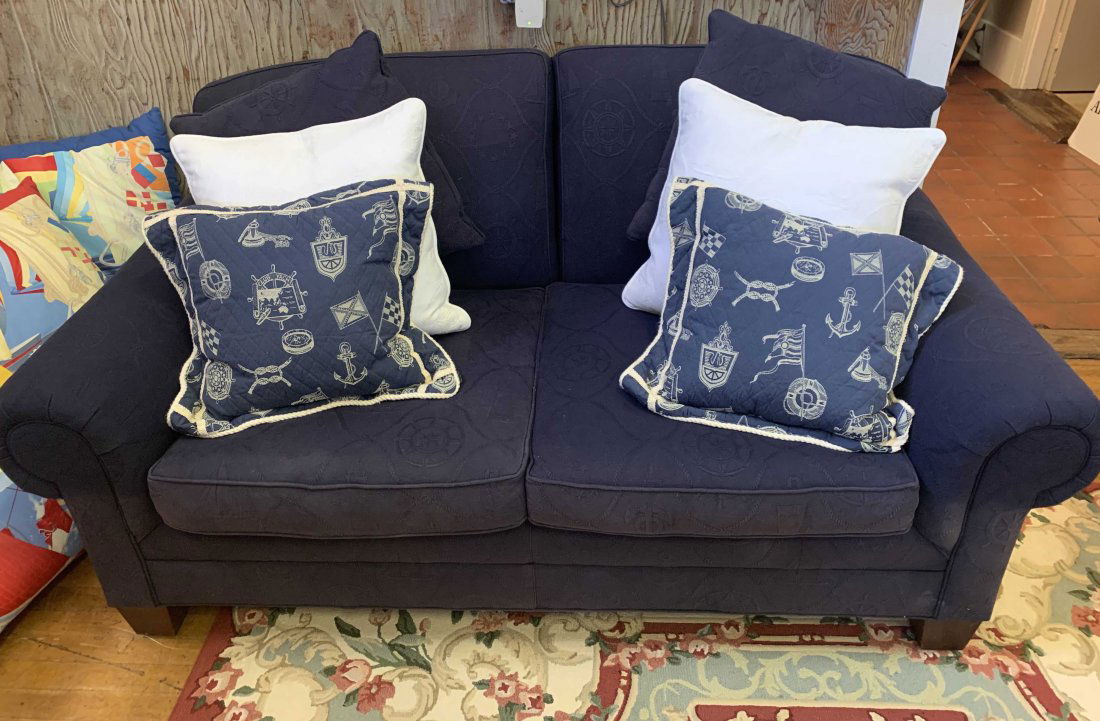 Ralph Lauren Navy Blue Nautical Upholstered Settee (1 of 2)