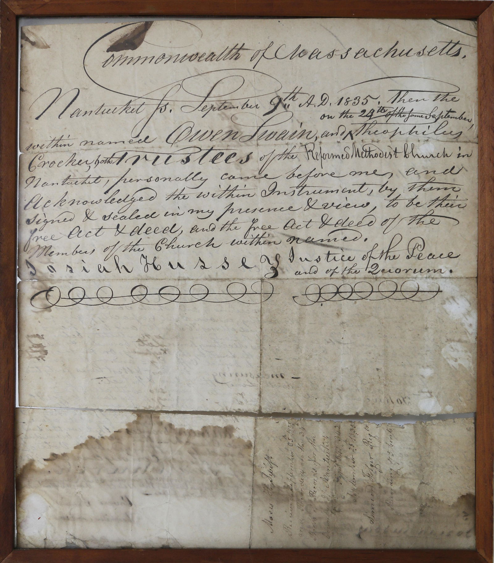 Nantucket, September 9th 1835 Deed Of Purchase